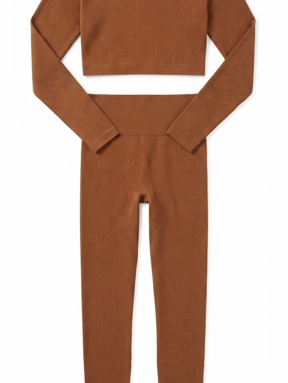 In Motion Ribbed Two-Piece Lounge Set - Brown Women's OS #128